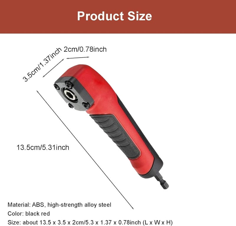 Ragyzity Right Angle Drill Attachment Electric Screwdriver Repair 90 Degree Corner Device, ABS Handle Screwdriver Socket Adapter Shockwave Impact Duty Right Angle Attachment (Red,black) - Image 1